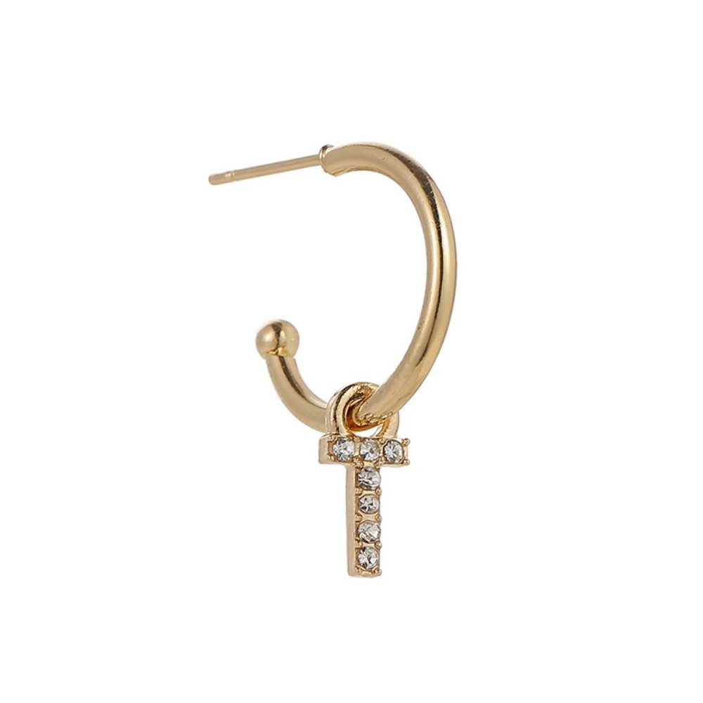 Gold Tone Alphabet Initial Earring Letter T 3 Pack